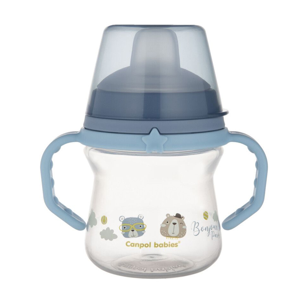 Кружка тренувальна Canpol Babies Bonjour Paris FirstCup з силіконовим носиком, блакитна, від 6 місяців, 150 мл (56/612_blu)